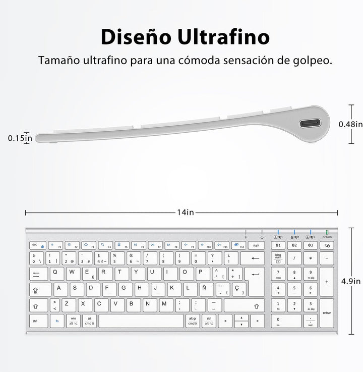 iClever Teclado Bluetooth BK10, Teclado Inalámbrico Multi Dispositivo Recargable Con Teclado Numéric