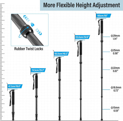 SIRUI Carbon Einbeinstativ für Kameras, 165cm kompaktes und leichtes monopod Reiseeinbeinstativ, 5 S