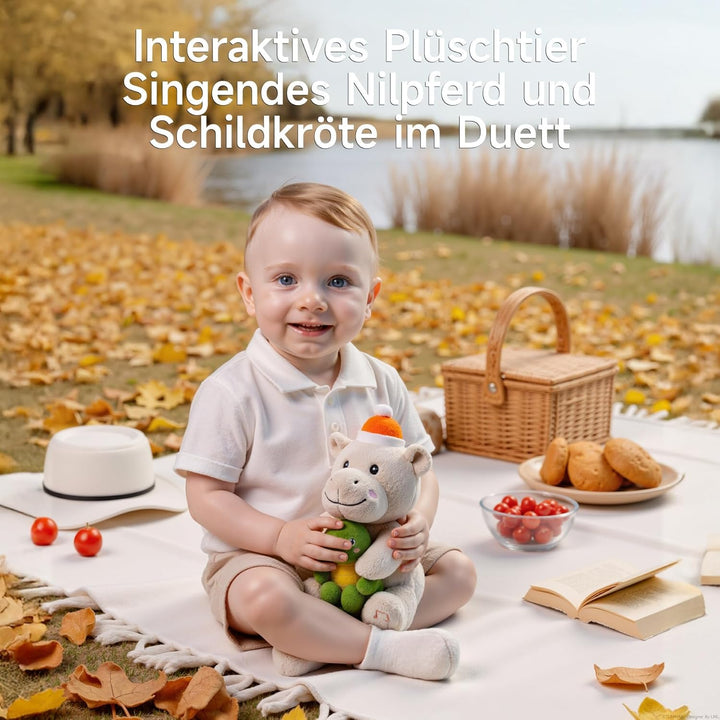 Nilpferd Kuscheltier Baby, Hippo und Schildkröte Interaktives Singendes Sprechendes Plüschtier, Flus