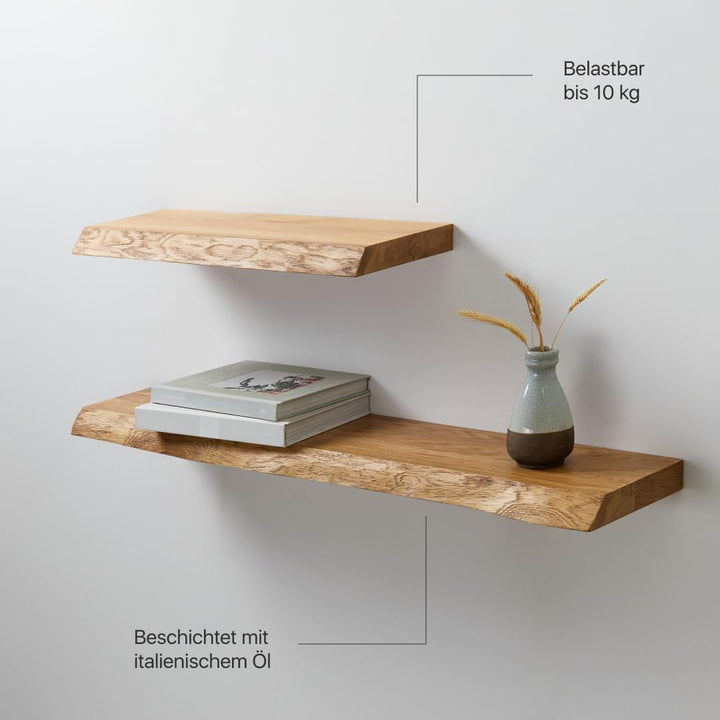 1 Original BestLoft® Wandregal Ruby mit Baumkante aus Eiche Wandboard Board Regal (60cm), 60cm