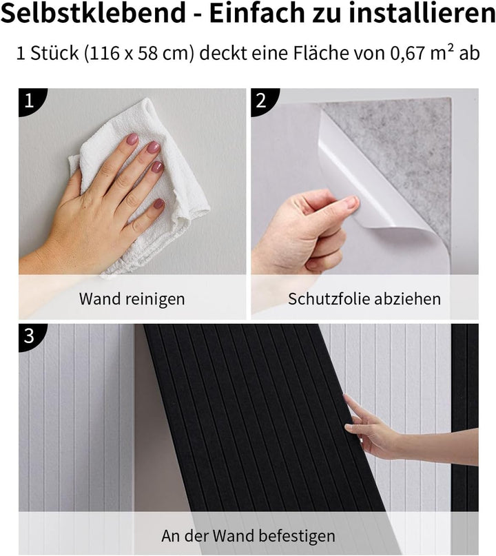 1,35㎡ Akustikpaneele Selbstklebend Schallabsorber 2 Stück Schwarz | 116x58x0,9cm 100% Polyester Akus