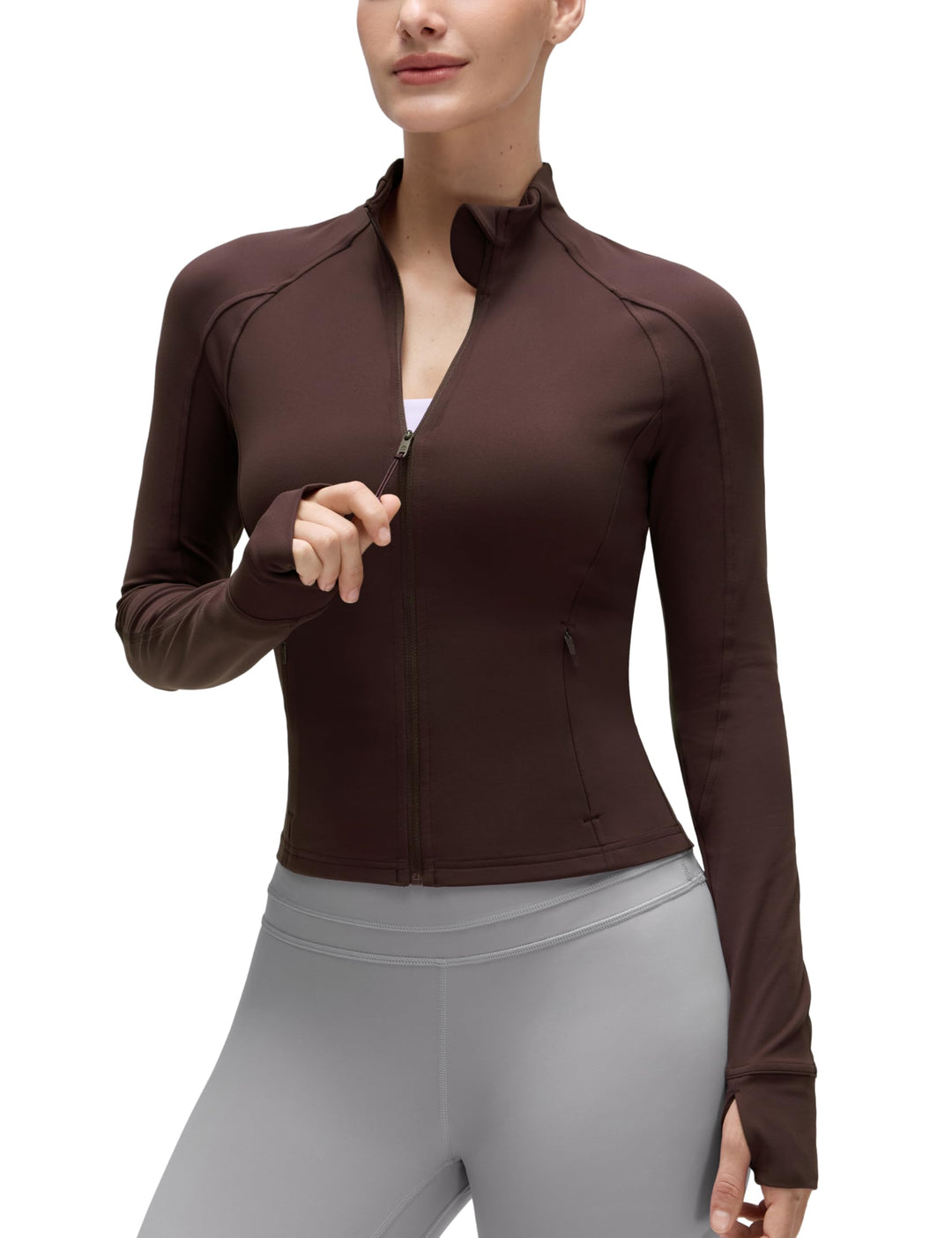 CRZ YOGA Damen Butterluxe Full Zipper Sport Jacke Zip Tasche Crop Running Laufjacke Gym Langarmshirt
