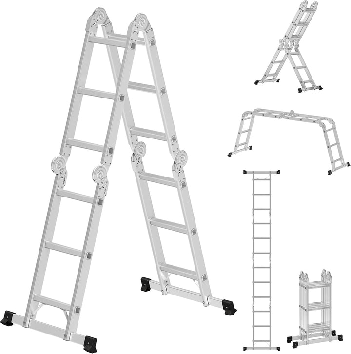 SONGMICS Leiter, Mehrzweckleiter, Trittleiter, Aluleiter, Haushaltsleiter, 4 x 3 Stufen, bis 150 kg,