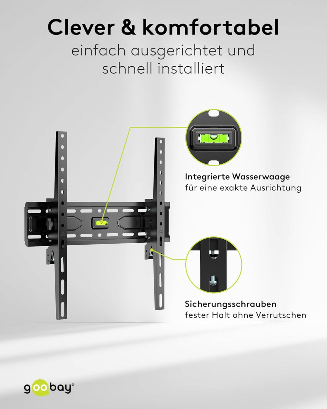 goobay TV Wandhalterung -Tilt- 32 bis 75 Zoll (81-191cm) Wandhalterung bis 15° stufenlos neigbar, mi