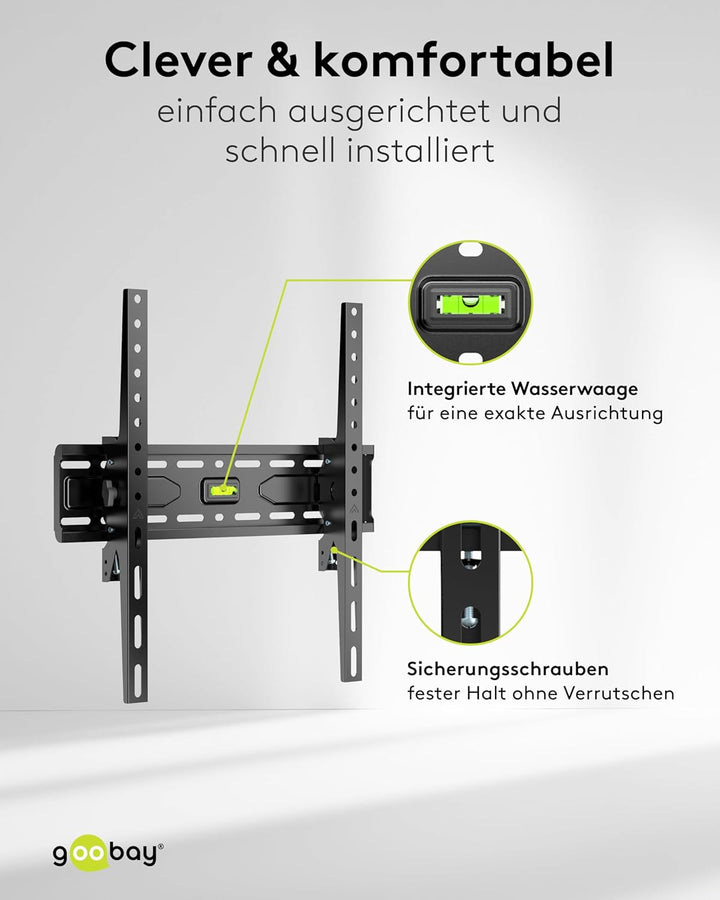 goobay TV Wandhalterung -Tilt- 32 bis 75 Zoll (81-191cm) Wandhalterung bis 15° stufenlos neigbar, mi