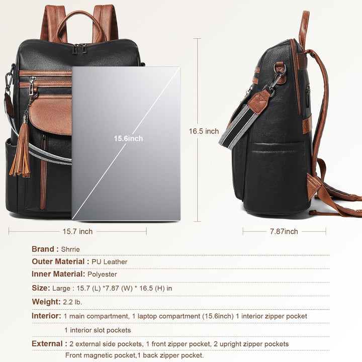 Shrrie Laptop-Rucksack für Damen, 15,6 Zoll Reise-Rucksack aus Leder, Handgepäck-Rucksack Computerta