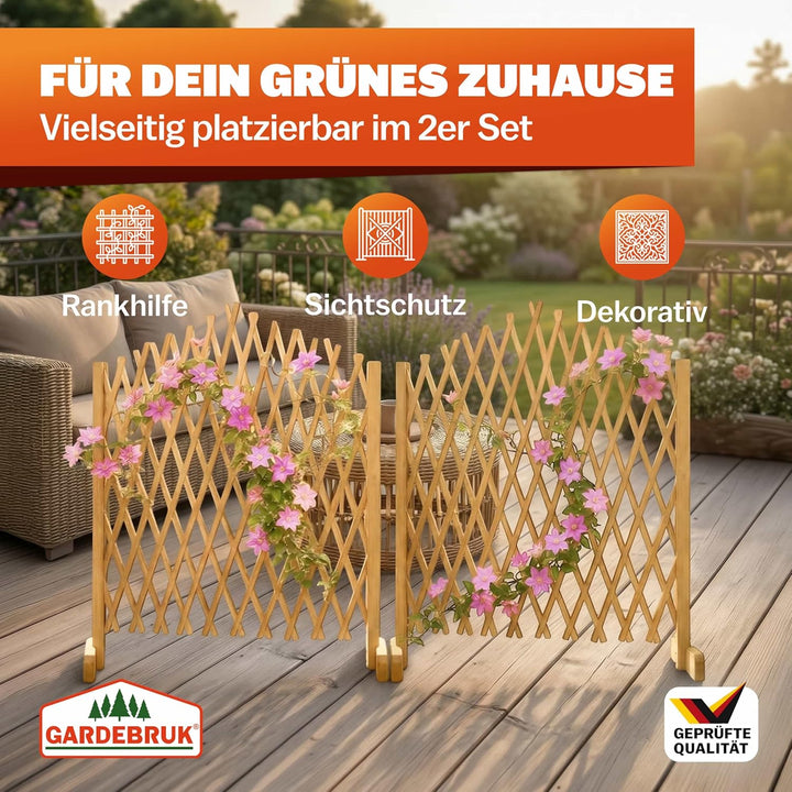 GARDEBRUK® 2er Set Rankgitter Gartenzaun bis 200cm ausziehbar faltbar Garten Balkon Spalier Rankhilf