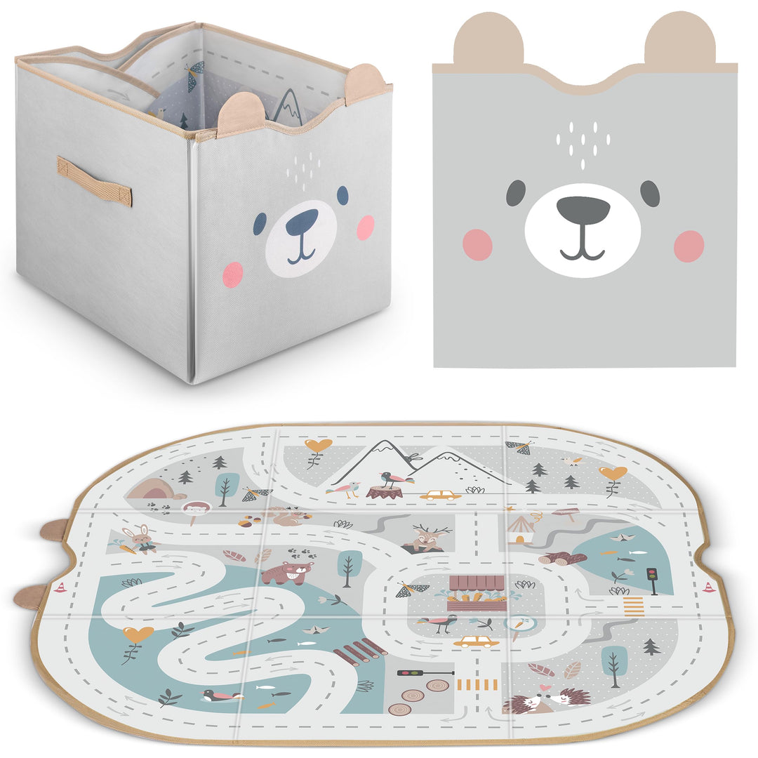 Nukido - 2in1 - Spielzeugkiste mit Spielmatte - für Kinder/Baby - Faltbar - Aufbewahrungsbeutel - Sp