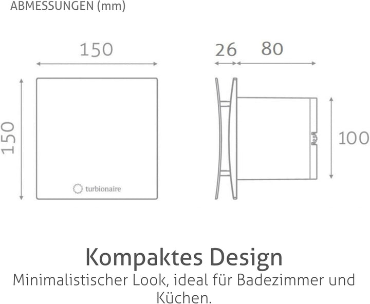 Turbionaire Arte 100 TW Bad Ventilator Timer 100mm Weiss für die Evakuierung Standard für Bad, Küche