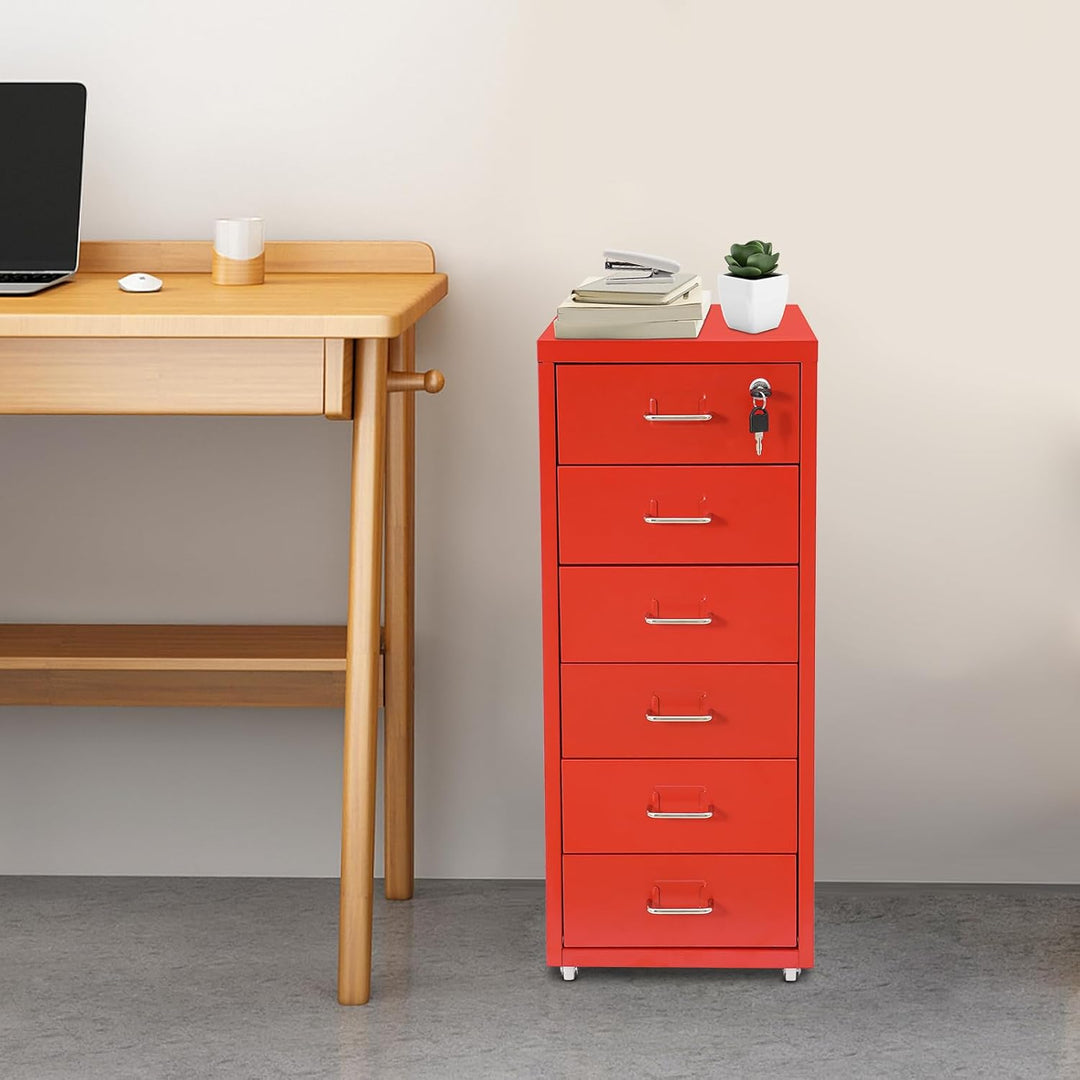 Rollcontainer 6 Schubladen Stahl für Büro &amp; Studie, 4 Rollen | Jede Schublade trägt 8-10 kg. Geeigne
