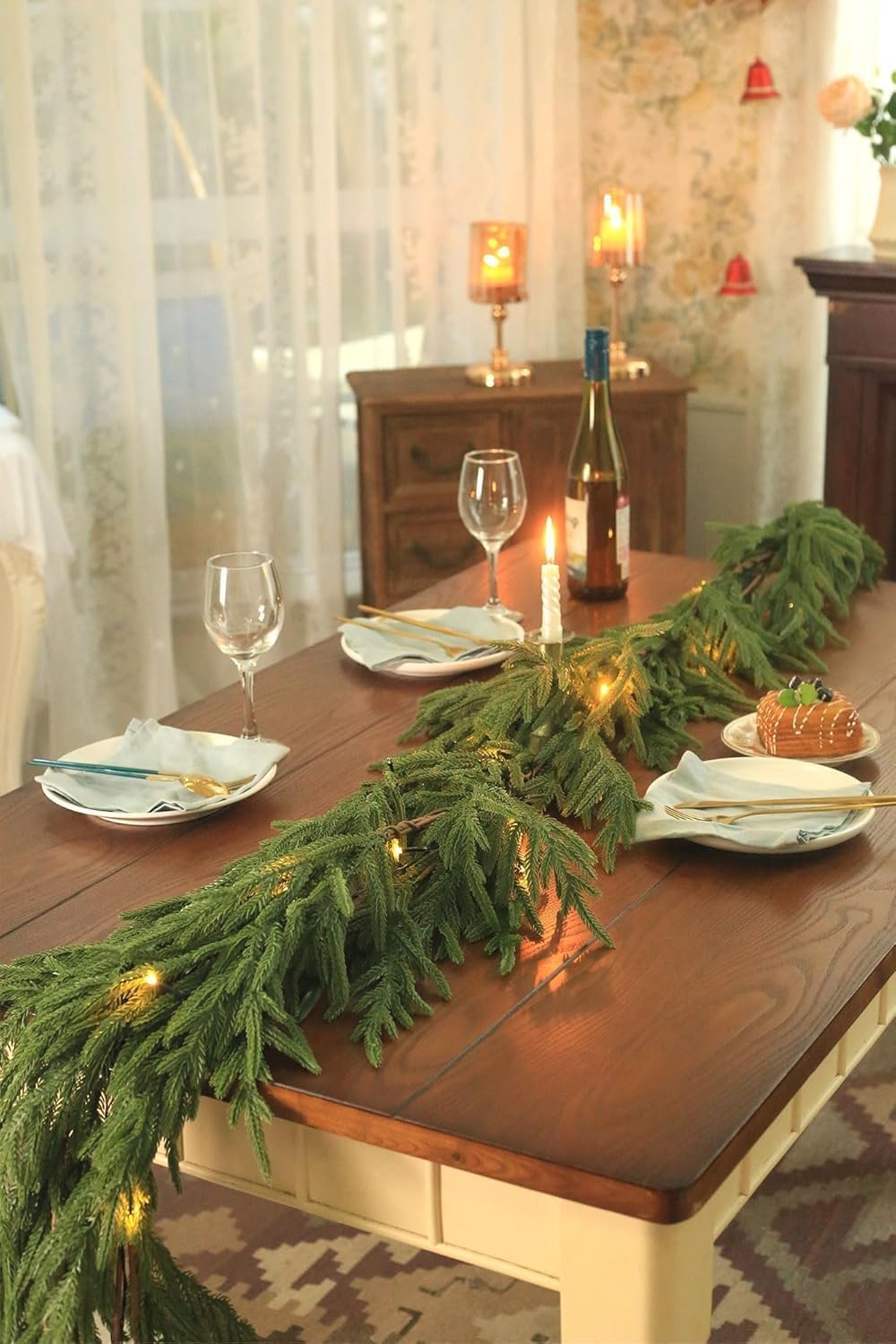 Laelfe 2 Stück Weihnachtliche Norfolk Kieferngirlande, 183 cm | Real Touch PE Norfolk Pine Girlande,