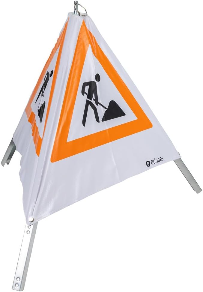 Dönges Faltsignal Warnpyramide Warndreieck Baustellenschild 70 cm Tagesleuchtfarbe 3x Symbol Baustel