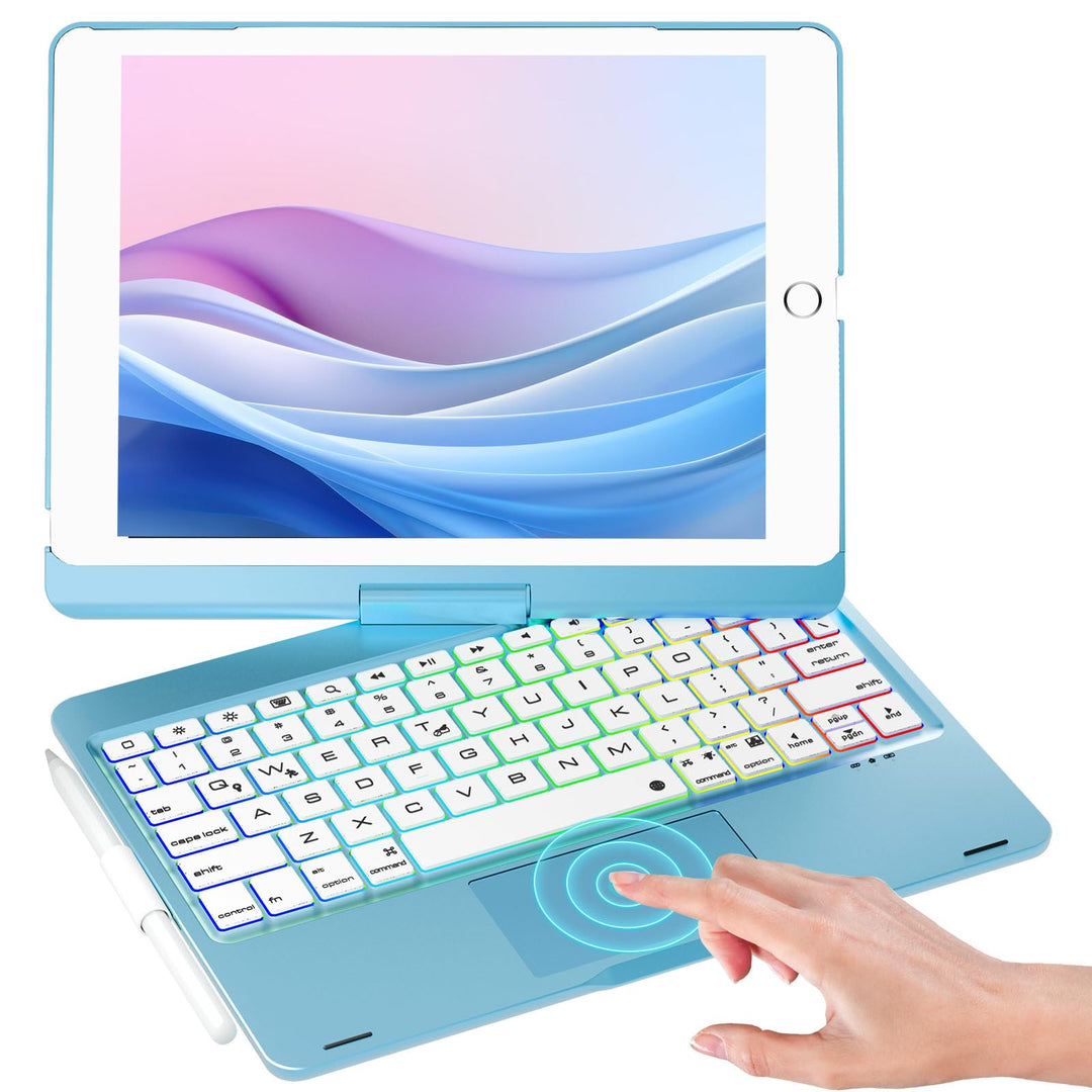 NOKBABO iPad 9. Generation Hülle mit Tastatur, um 360° drehbares Touchpad und 7-farbige Hintergrundb