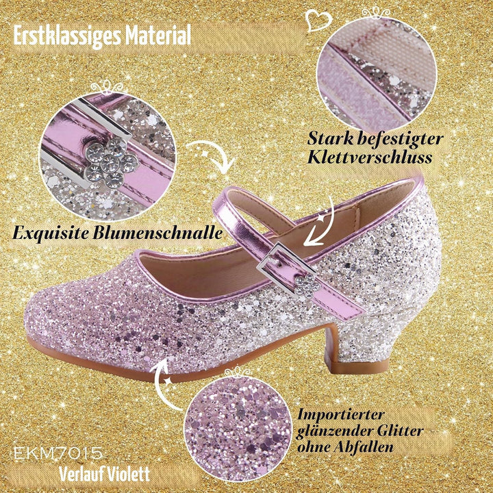 EIGHT KM - Mädchen High Heel Kleid Schuhe - Mary Jane Prinzessin Hochzeit Pumps - Funkelnder Glitzer