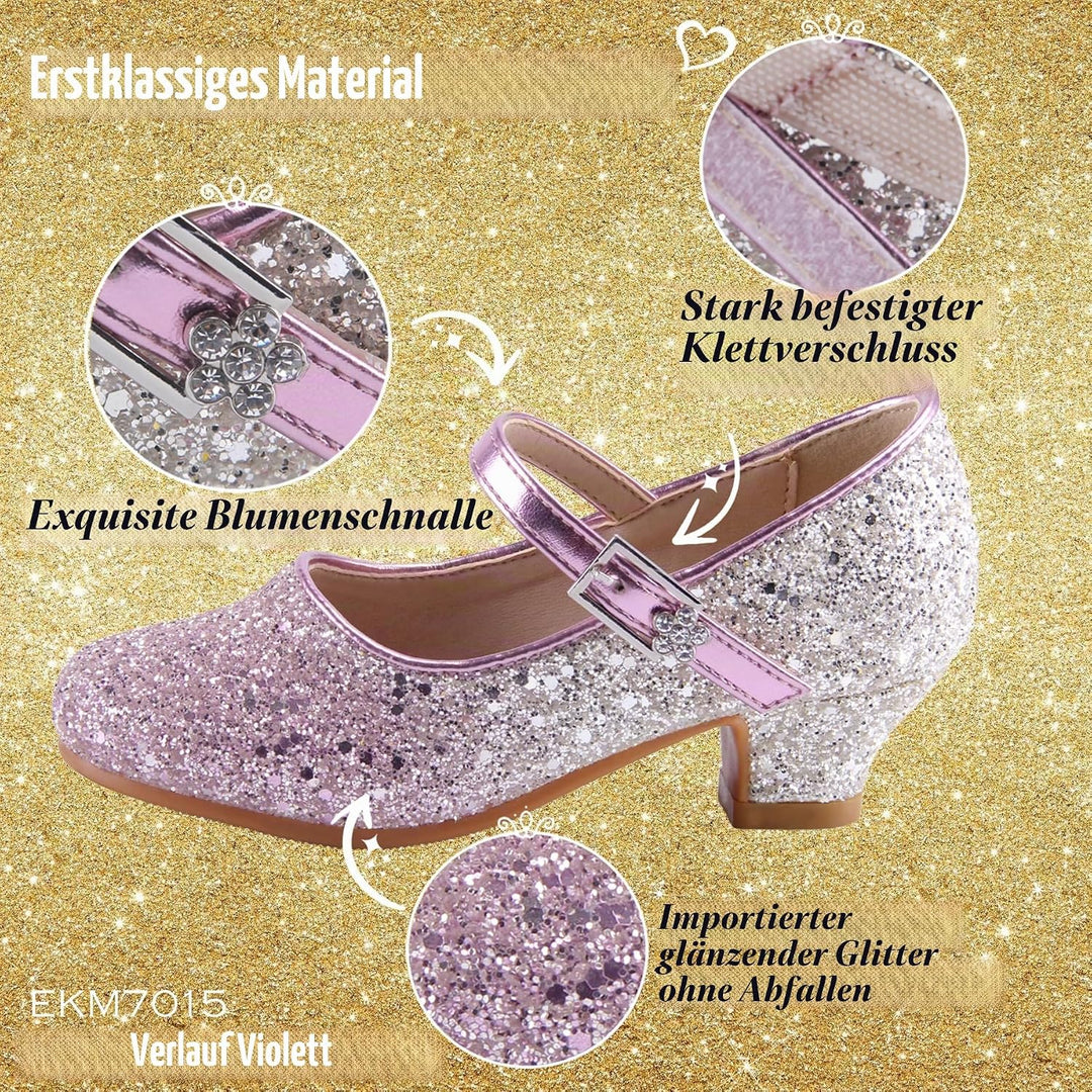 EIGHT KM - Mädchen High Heel Kleid Schuhe - Mary Jane Prinzessin Hochzeit Pumps - Funkelnder Glitzer