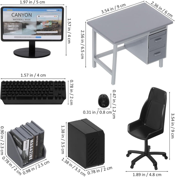 Toyvian 2 Sets Miniatur-computertisch-Set, 1:12 Bürotisch, Miniatur-puppenhausmöbel-zubehör, Mini-mö