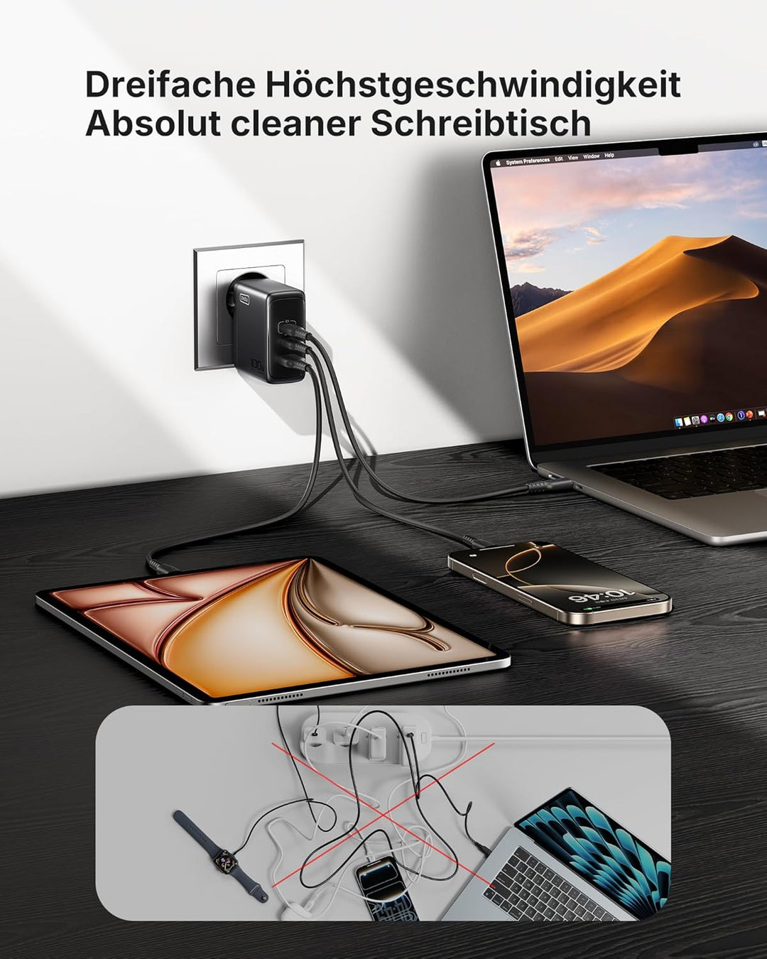 INIU 100W USB C SchnellLadegerät, (GaN Ⅲ) 3 Ports Laptop Netzteil PD PPS ladegerät Fast Charger, Kom