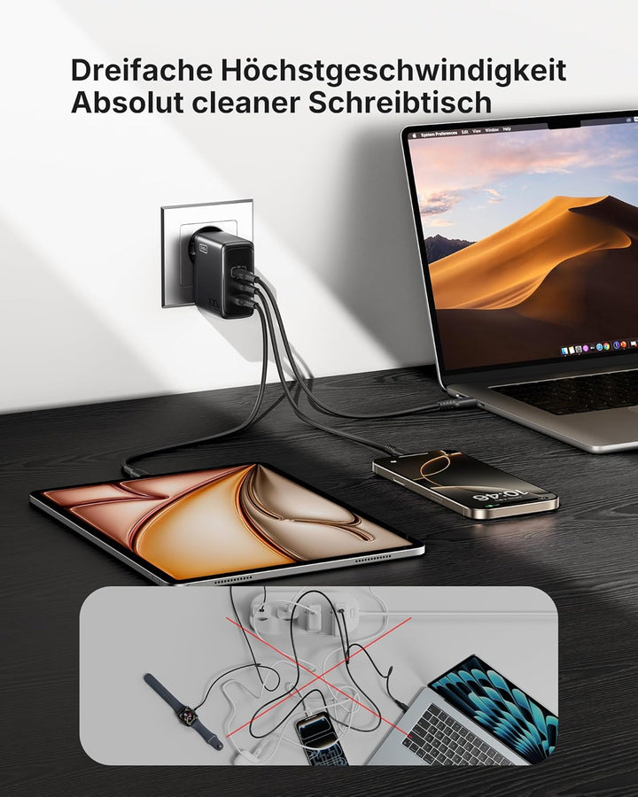 INIU 100W USB C SchnellLadegerät, (GaN Ⅲ) 3 Ports Laptop Netzteil PD PPS ladegerät Fast Charger, Kom