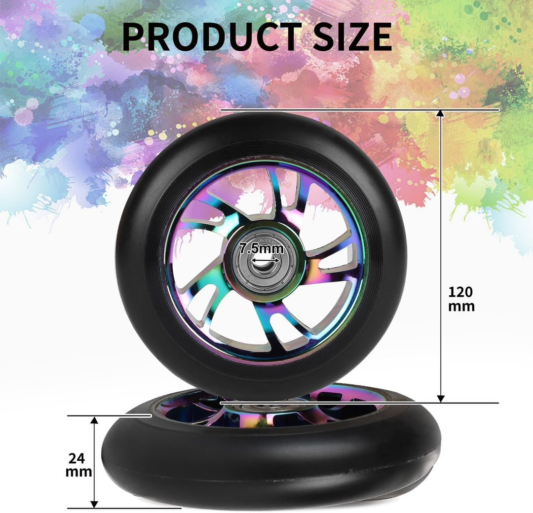 Stunt Scooter Ersatzrad 120mm 2 Stück mit ABEC 9 Kugellagern, Härte 88A für Roller aller Art geeigne