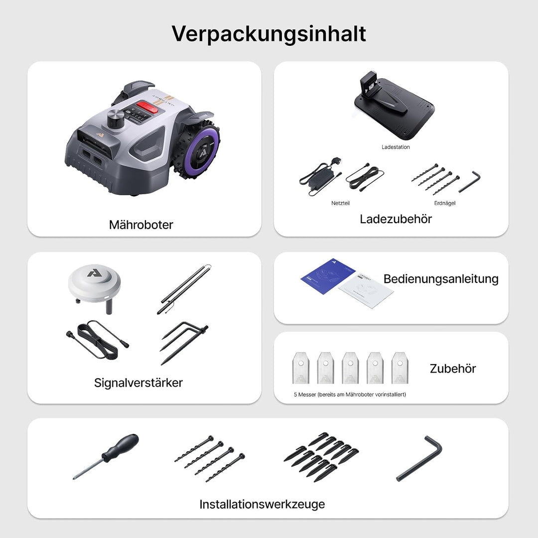 ANTHBOT M5 Pro Mähroboter ohne Begrenzungskabel – HoloSense 4-in-1 Navigation (360° LiDAR, RTK/NetRT