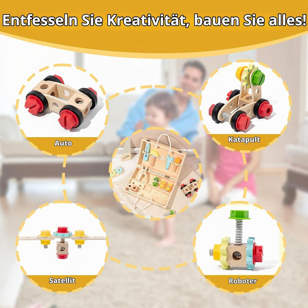 Werkzeugkoffer Kinder Spielzeug Werkzeug Kinder Holz Holzbaukasten Kinderwerkzeug Lernspielzeug Werk