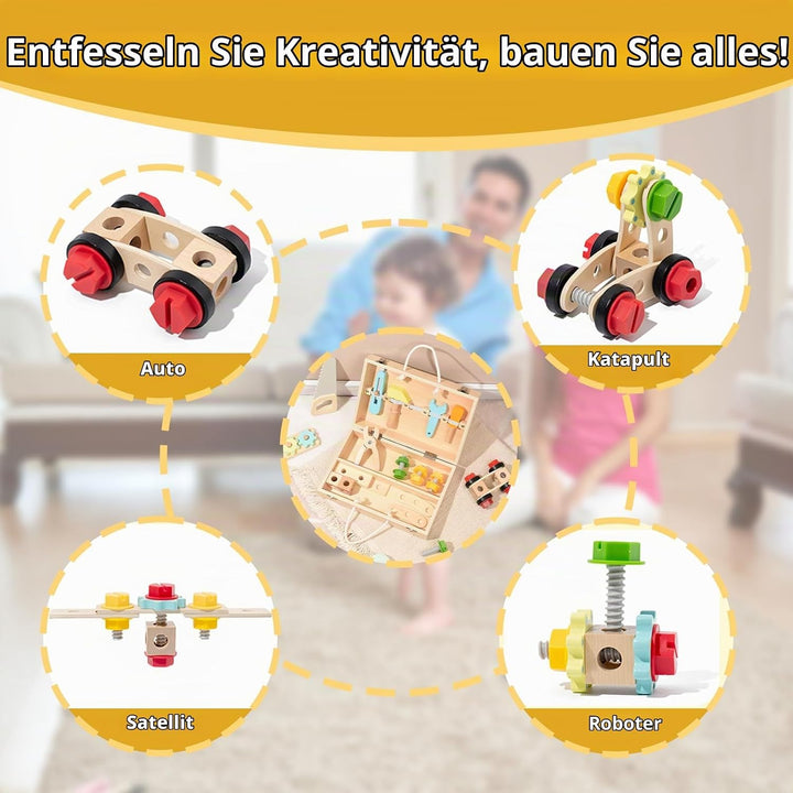 Werkzeugkoffer Kinder Spielzeug Werkzeug Kinder Holz Holzbaukasten Kinderwerkzeug Lernspielzeug Werk