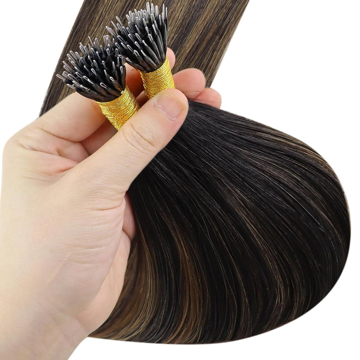 YoungSee Extensions Echthaar Nanoring Ombre 45 CM Nanoring Extensions Braun Ombre Nano Extensions 1g