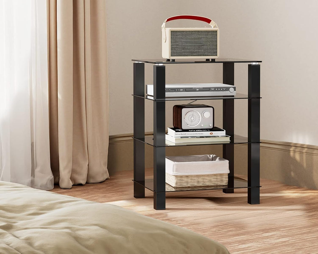 FITUEYES TV Rack HiFi Regal Audio Schrank Glas und Alu 600x455x770mm AS406002GB