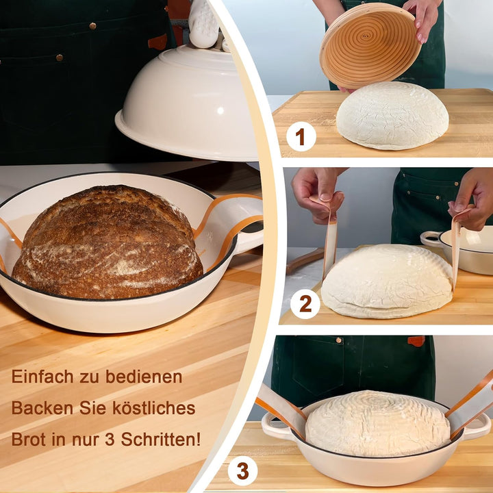 Gusseisen Topf Brot Backen, 5,7L Bräter Emaille Schmortopf mit Deckel und Griffen,26 cm Dutch Oven,