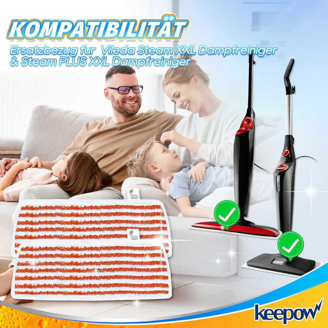 KEEPOW 8 Stück für Vileda Steam PLUS XXL Dampfreiniger Ersatzbezüge, Waschbar Ersatzbezug für Vileda