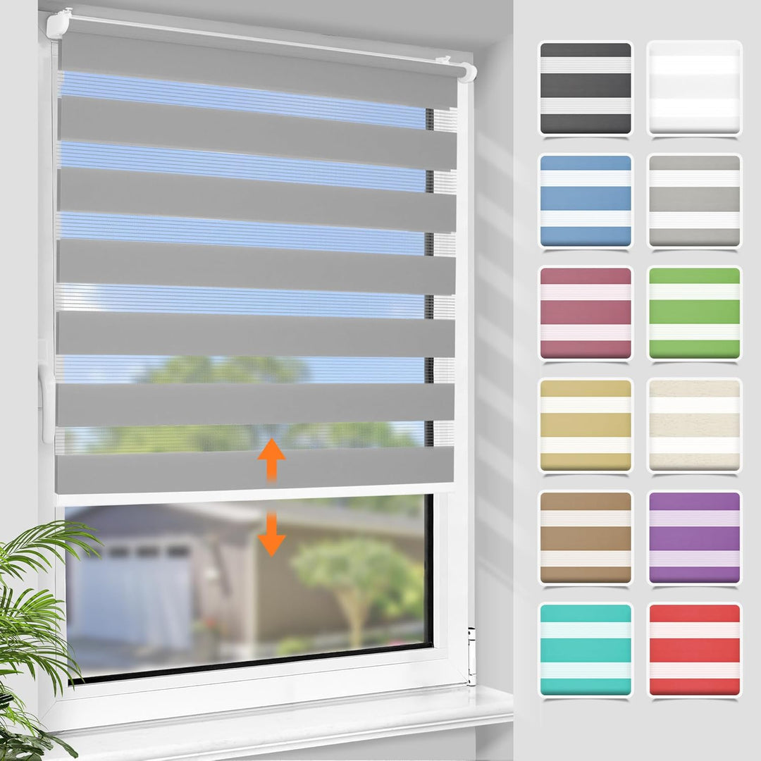 SBARTAR Doppelrollo schnurlos Klemmfix Rollos für Fenster ohne Bohren & zum Bohren, Hellgrau 75x120c