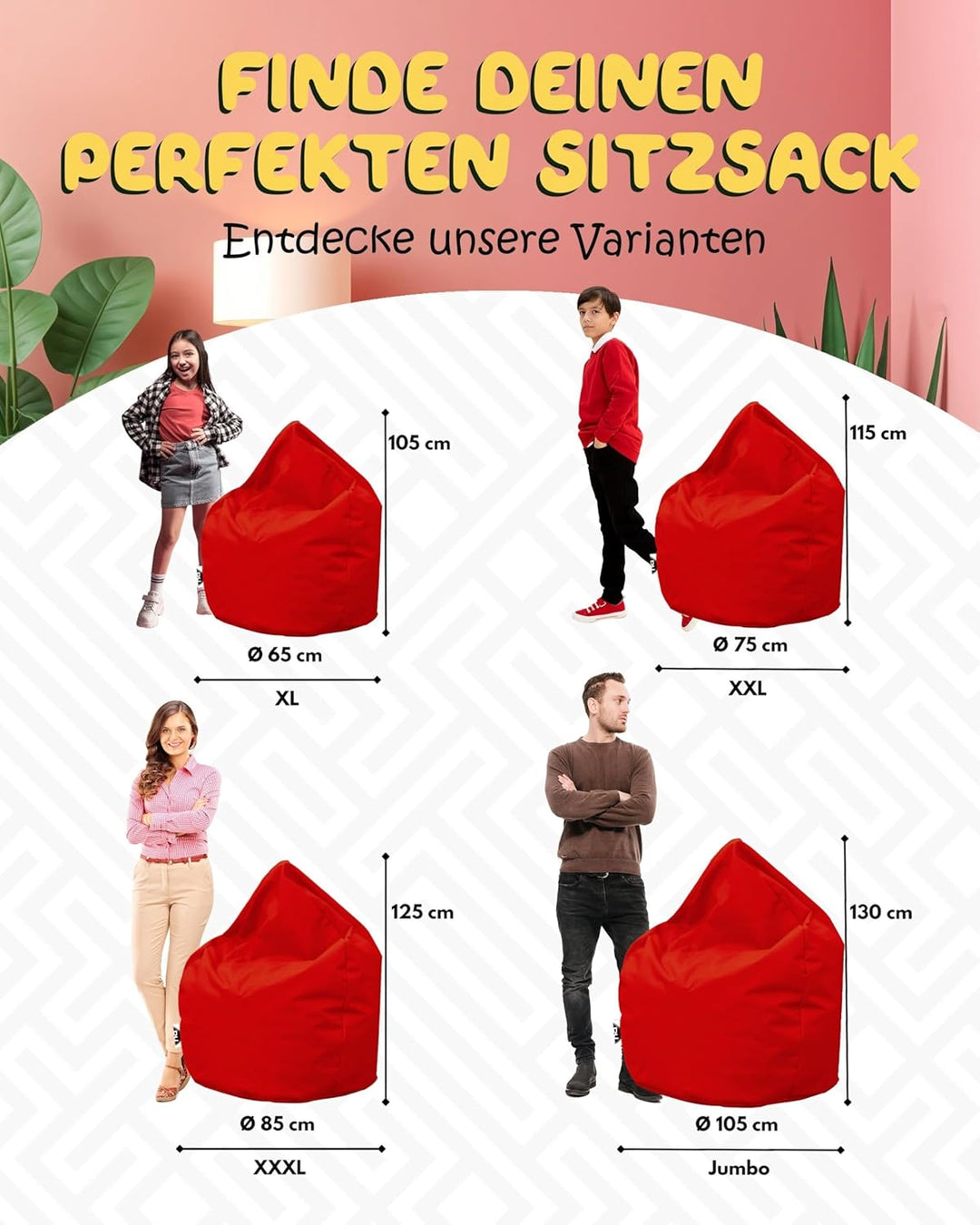 PATCH HOME Patchhome Sitzsack Tropfenform mit Reissverschluss Nachfüllbar - für In &amp; Outdoor - mit S