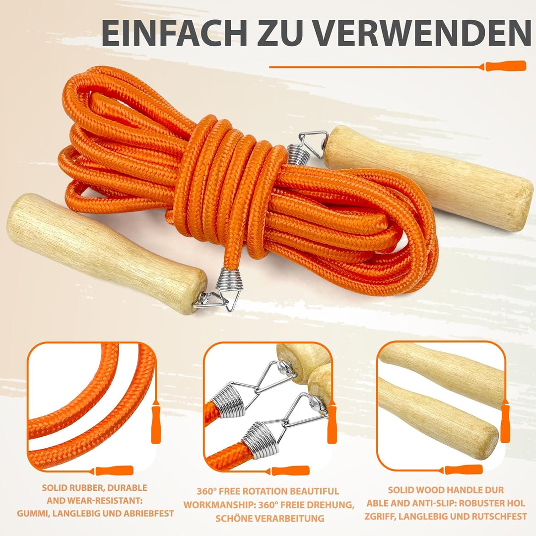LeapBeast Lange Springseil, Mehrspieler-Seil, Springseil mit Holzgriff für Schule, Sport, Outdoor-Ak