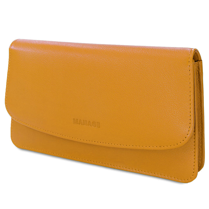 MANAGE Kosmetiktasche Damen mit Spiegel - Schminktasche klein aus echtem Leder - edle Clutch Gelb 18