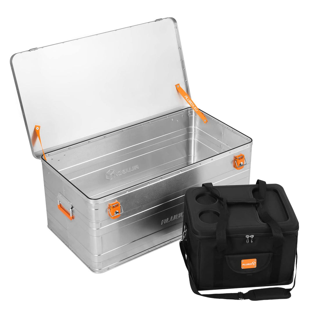 ALUBOX B140 Alukiste 140 Liter Aluminium Transportbox Promo inkl. alubox Picknick Kühltasche schwarz