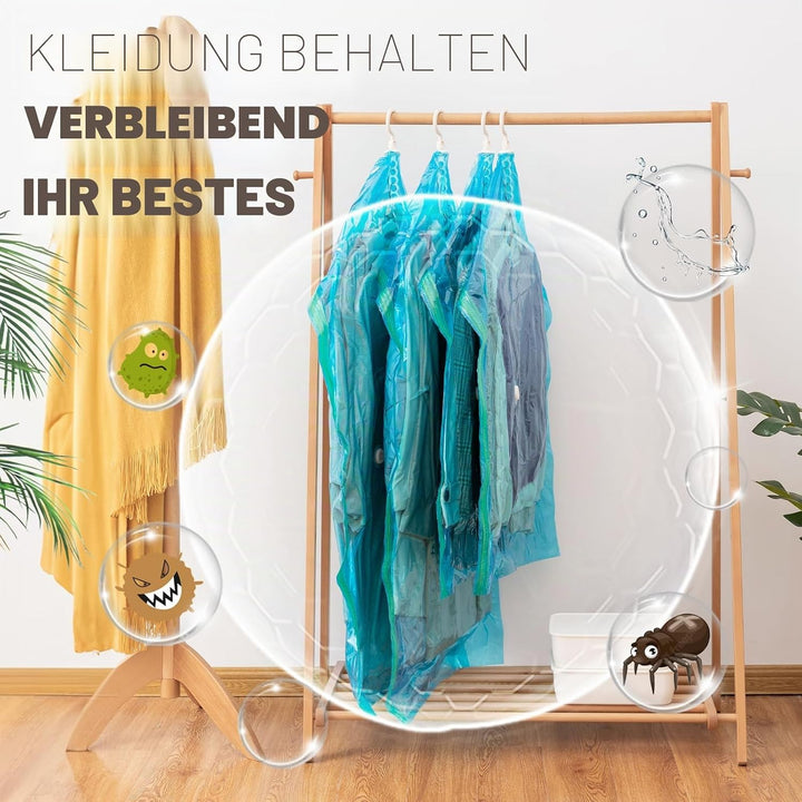 TAILI Hängende Vakuumbeutel für Kleidung, 4 Packungen (2 lange 135x70cm & 2 kurze 105x70cm), Blau Va