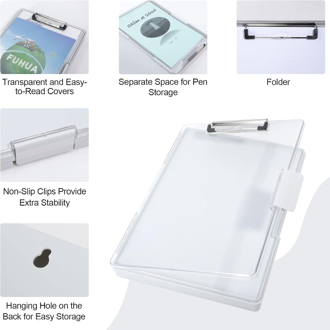 FRETONBA Klemmbrett a4 mit Aufbewahrungsfach,Kunststoff-Klemmbrett mit Ablage, Leichtes Zwischenabla