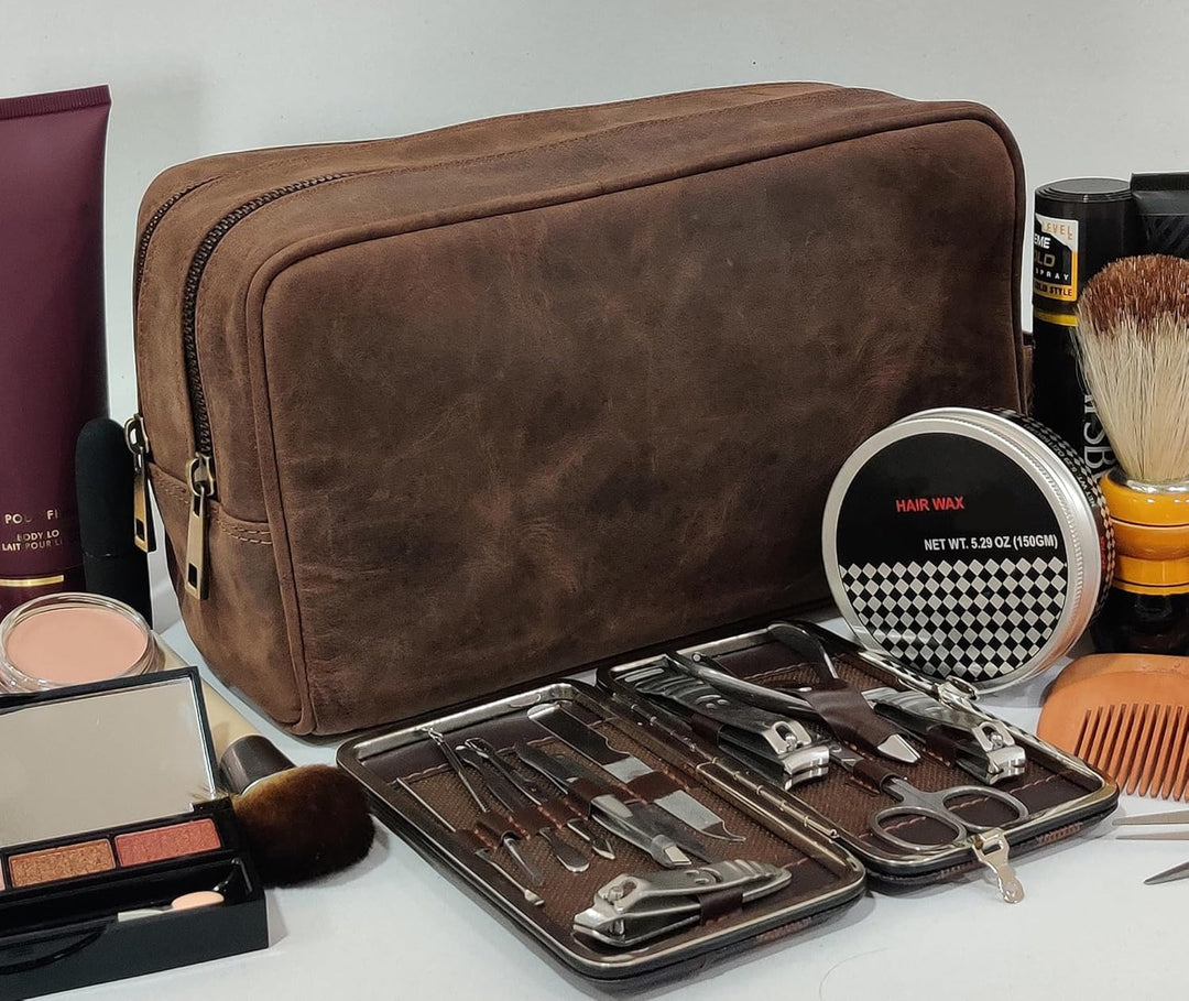 Rustic Town kulturtasche kulturbeutel Leder | Leather Toiletry Bag wash Bag | Leder Kosmetiktasche W
