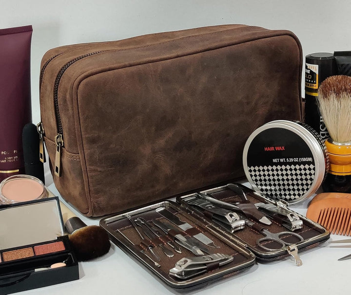 Rustic Town kulturtasche kulturbeutel Leder | Leather Toiletry Bag wash Bag | Leder Kosmetiktasche W