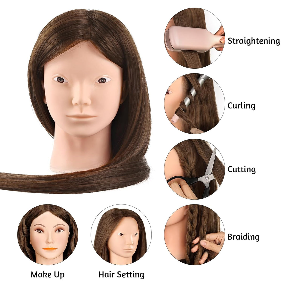 Frisierkopf Echthaar, TopDirect 66cm/26 Zoll 70% Echtes Haar Ubungskopf Friseur Trainingskopf mit Fl