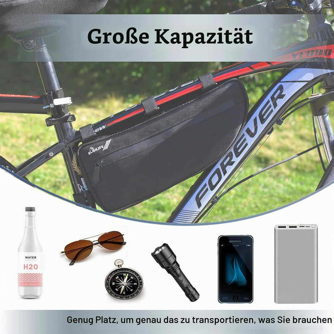 BOBILIFE Grosse Fahrradrahmentasche - wasserdichte Fahrraddreieck-Rahmentasche unter dem Oberrohr Po