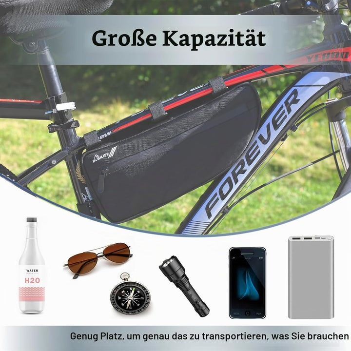 BOBILIFE Grosse Fahrradrahmentasche - wasserdichte Fahrraddreieck-Rahmentasche unter dem Oberrohr Po