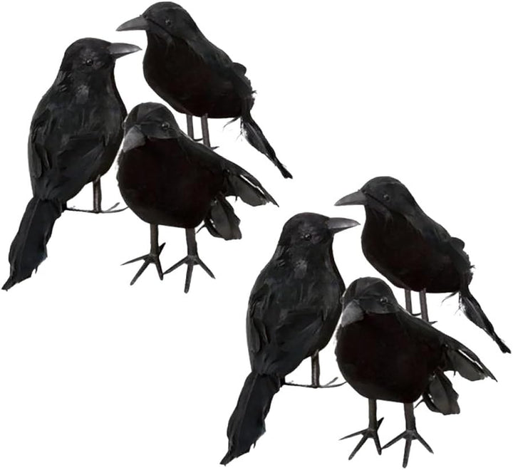 6 X Halloween Deko-Krähe Künstliche Rabe Krähe Mit Federn Schwarz Vogel