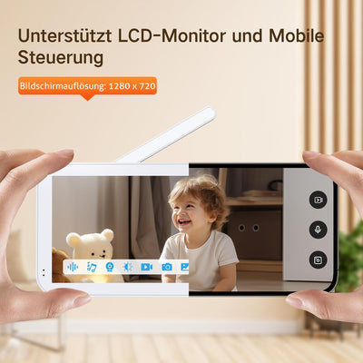 ACEBELL 2K Babyphone mit Kamera, PTZ 360° 5'' WLAN Video Babyphone mit App, 4×Zoom, Automatische Ver