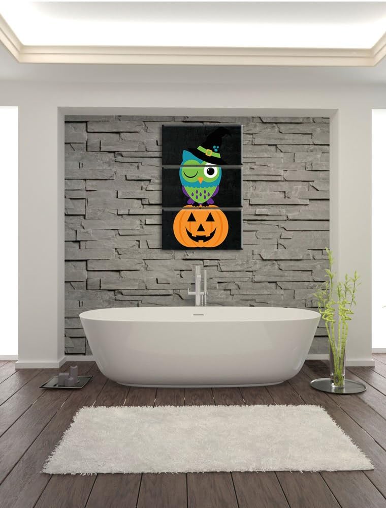 Pixxprint Lustige Hexen Eule als Leinwandbild/Grösse: 3 Teilig (120x80) cm/Wandbild/Kunstdruck/ferti