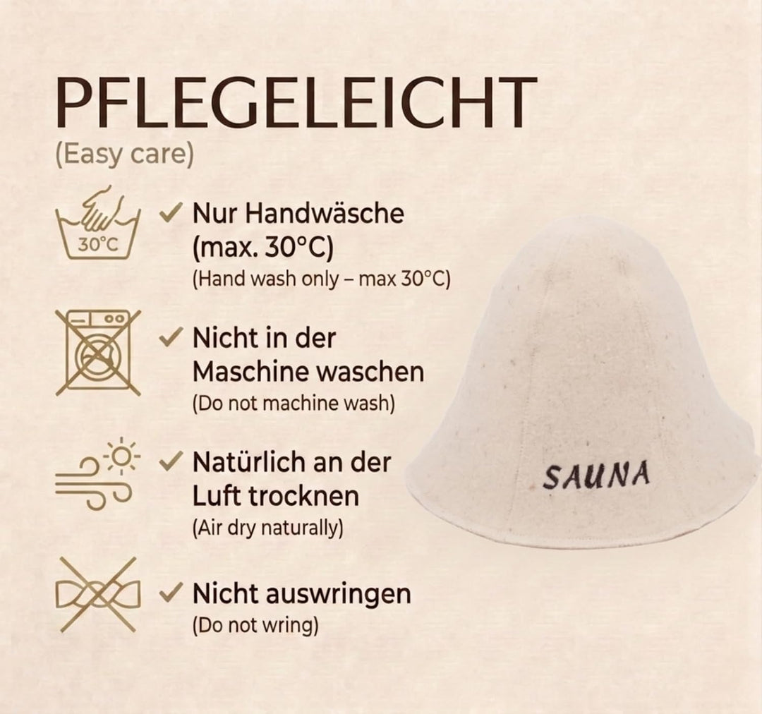 Ger3as Saunahut 100% Wolle mit Stickerei für Damen und Herren, Wellness Mütze Premium Qualität, Saun
