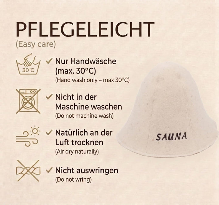 Ger3as Saunahut 100% Wolle mit Stickerei für Damen und Herren, Wellness Mütze Premium Qualität, Saun