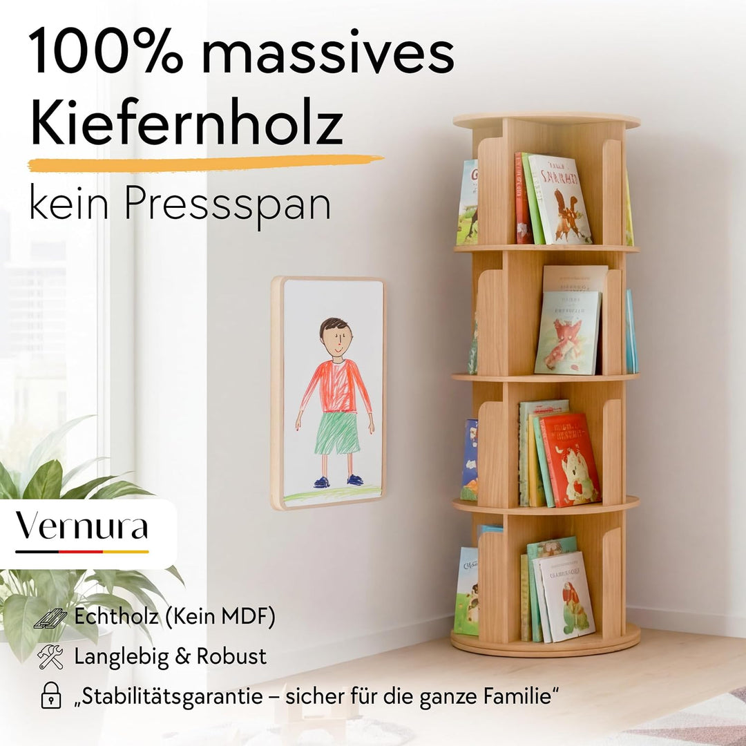 Drehbares Bücherregal aus Holz - 100% Massivholz - Premium Qualität - Platzsparend - Drehregal Büche