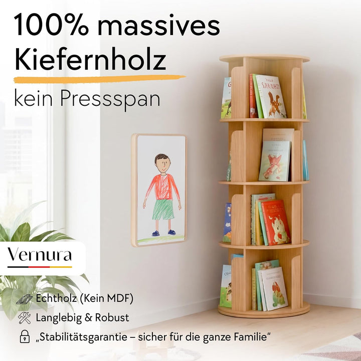 Drehbares Bücherregal aus Holz - 100% Massivholz - Premium Qualität - Platzsparend - Drehregal Büche