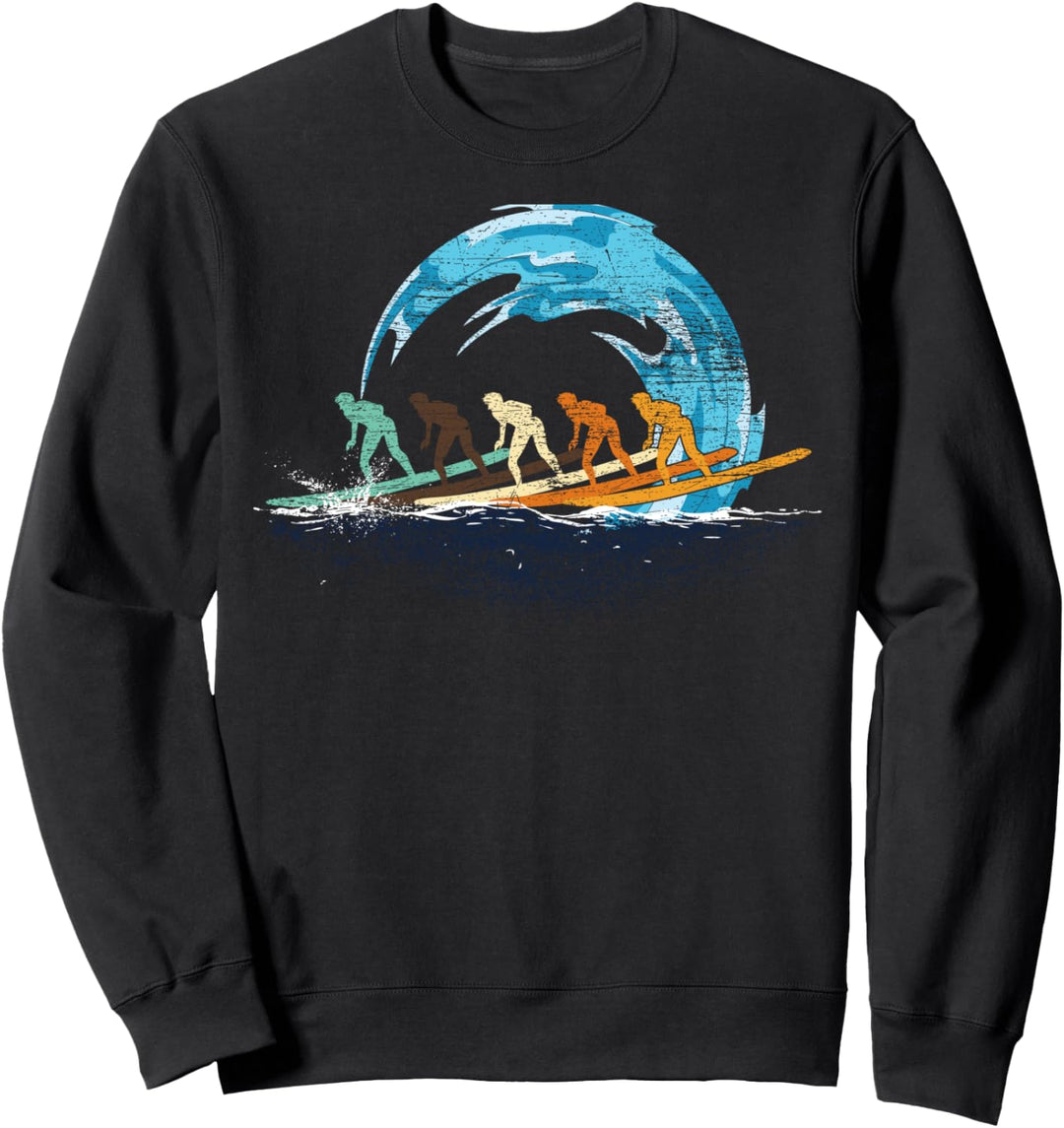 Surfer Wassersport Wellen Surfing Surfbrett Retro Surfen Sweatshirt